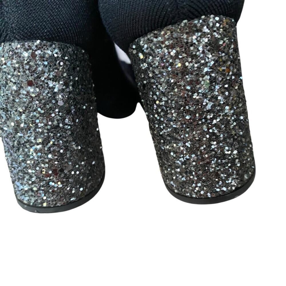 Miu Miu Black Stretch Knit Ankle Boots Silver Glitter Heel 35 US 5 - Picture 7 of 12